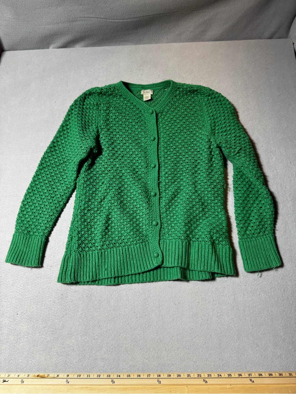 L.L. Bean Kelly Green Textured Button-Up Cardigan